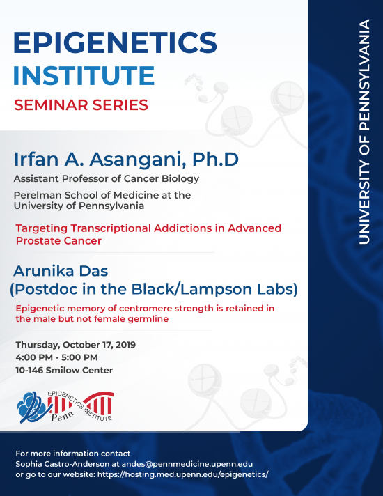 Irfan Asangani, Ph.D. & Arunika Das, Ph.D. – Epigenetics Monthly Seminar Series