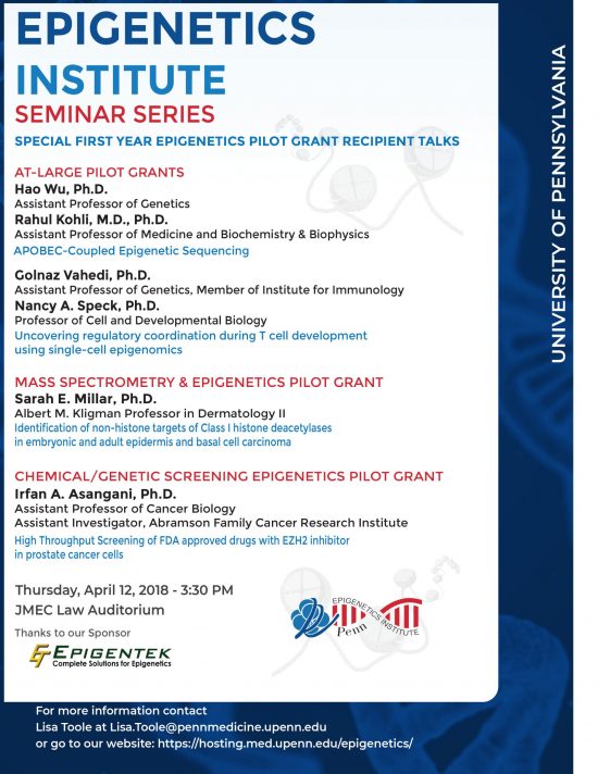 Pilot Grant Talks – Epigenetics Monthly Seminar Series