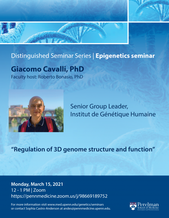 Giacomo Cavalli, Ph.D. – Distinguished Seminar Series | Epigenetics Seminar